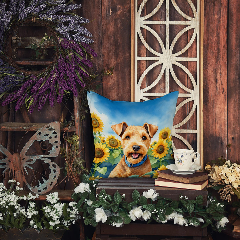 Lakeland Terrier in Sunflowers Decorative Throw Pillow 18x18 Indoor Outdoor Accent Cushion, Fabric Cover with Insert for Sofa, Bed, Porch & Living Room
