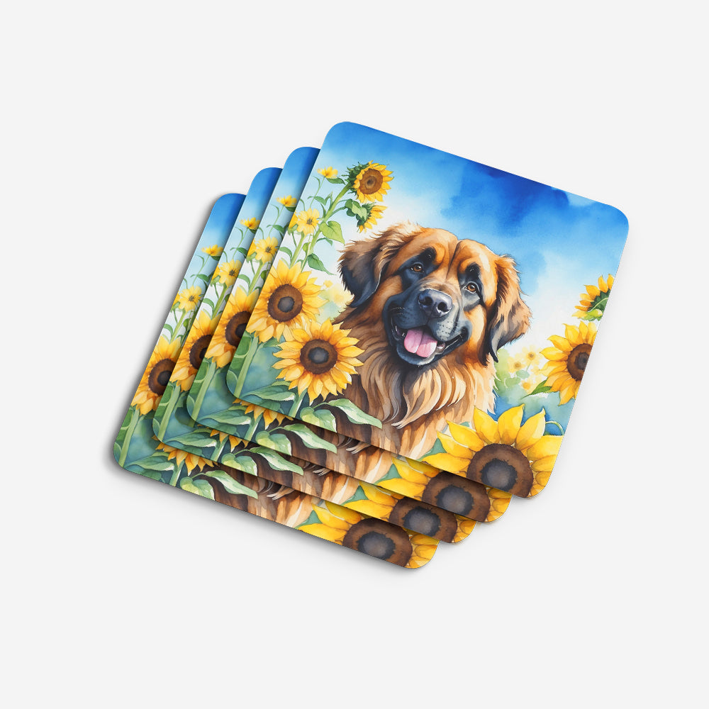 Leonberger in Sunflowers Foam Coasters Set of 4 Cup Coasters for Indoor Outdoor, Tabletop Protection, Anti Slip, Mouse pad Material