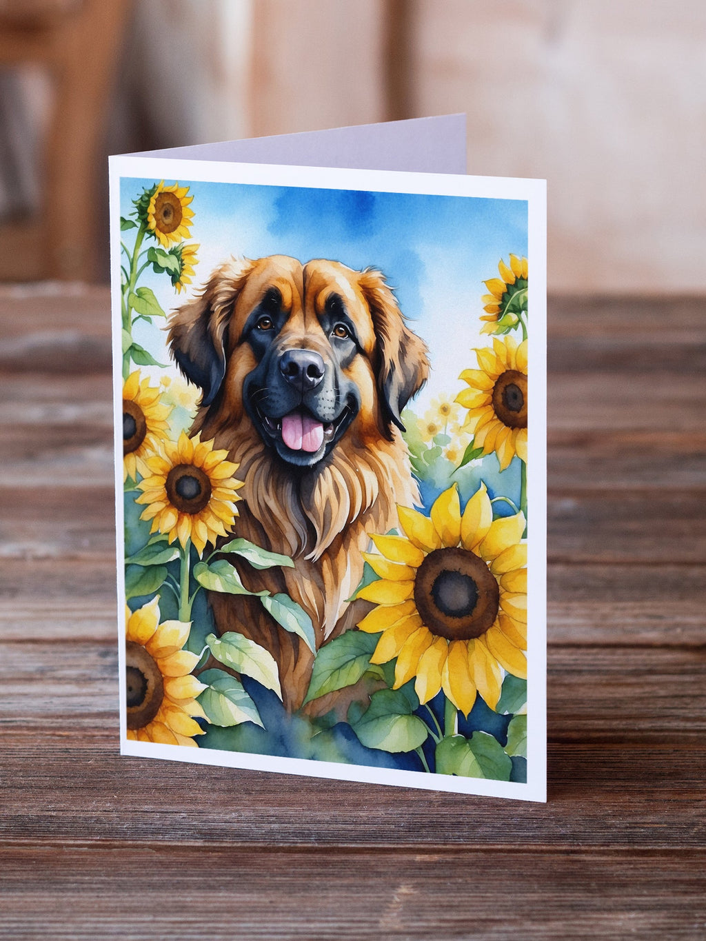 Leonberger in Sunflowers Greeting Cards Pack of 8 Blank Cards with Envelopes Whimsical A7 Size 5x7