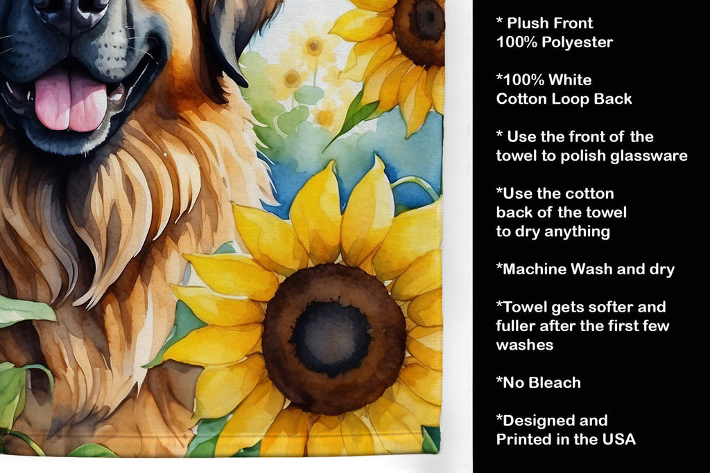 Leonberger in Sunflowers Kitchen Towel Velour Plush Front and Cotton Loop Back Machine Washable