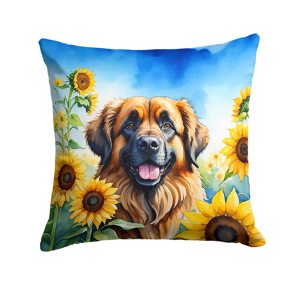 Leonberger in Sunflowers Decorative Throw Pillow 14x14 Indoor Outdoor Accent Cushion, Fabric Cover with Insert for Sofa, Bed, Porch & Living Room
