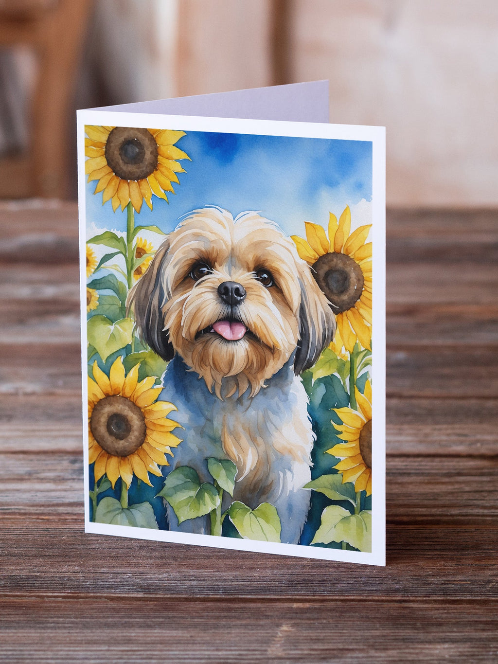 Lhasa Apso in Sunflowers Greeting Cards Pack of 8 Blank Cards with Envelopes Whimsical A7 Size 5x7