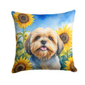 Lhasa Apso in Sunflowers Decorative Throw Pillow 18x18 Indoor Outdoor Accent Cushion, Fabric Cover with Insert for Sofa, Bed, Porch & Living Room