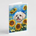 Maltese in Sunflowers Greeting Cards Pack of 8 Blank Cards with Envelopes Whimsical A7 Size 5x7