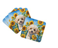 Maltipoo in Sunflowers Foam Coasters Set of 4 Cup Coasters for Indoor Outdoor, Tabletop Protection, Anti Slip, Mouse pad Material