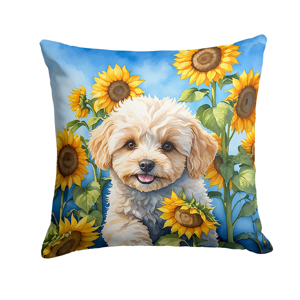 Maltipoo in Sunflowers Decorative Throw Pillow 18x18 Indoor Outdoor Accent Cushion, Fabric Cover with Insert for Sofa, Bed, Porch & Living Room