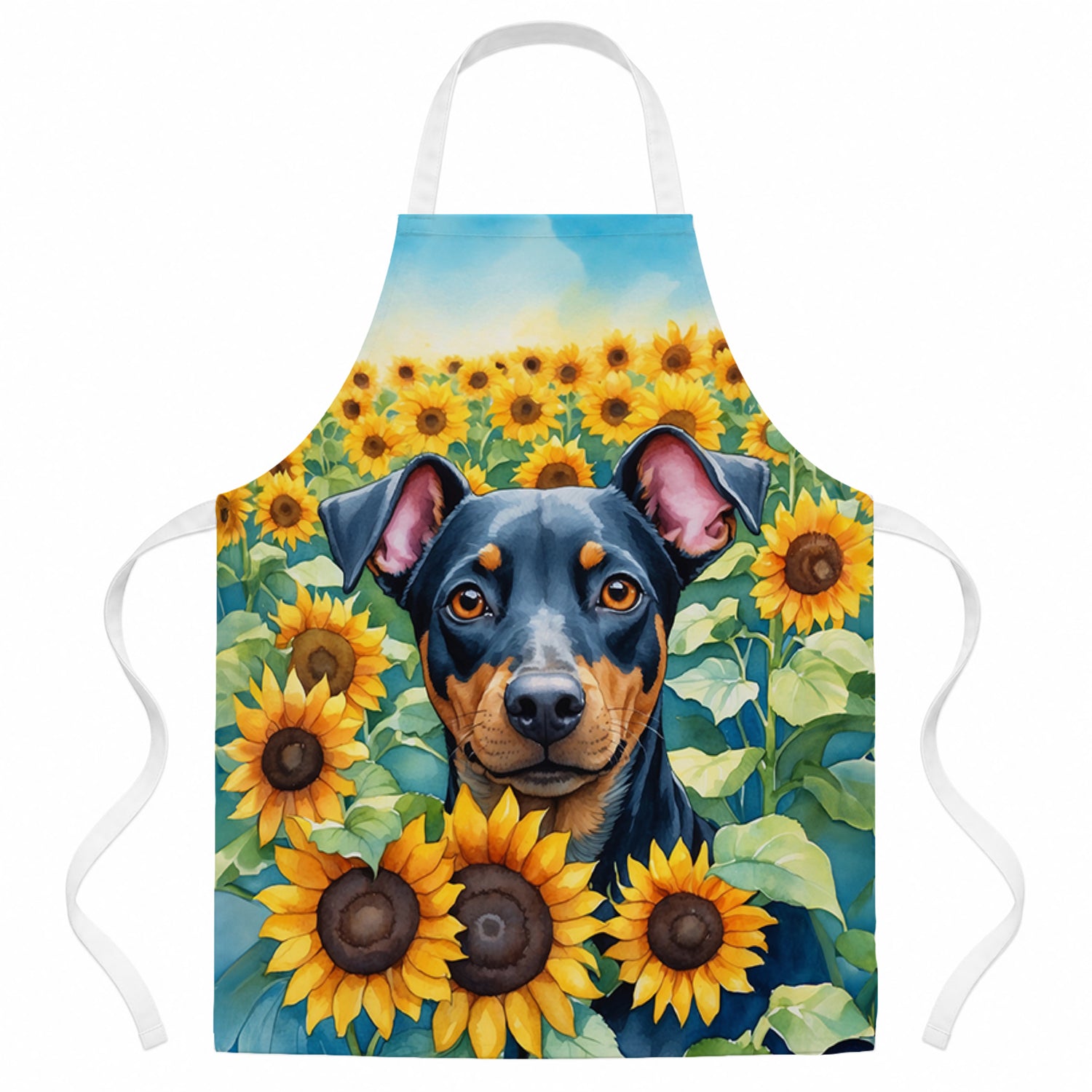 Manchester Terrier in Sunflowers Apron Cooking Kitchen Server Baking Crafts Gardening for Adult Women Men, Unisex, Large, Multicolor