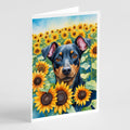 Manchester Terrier in Sunflowers Greeting Cards Pack of 8 Blank Cards with Envelopes Whimsical A7 Size 5x7