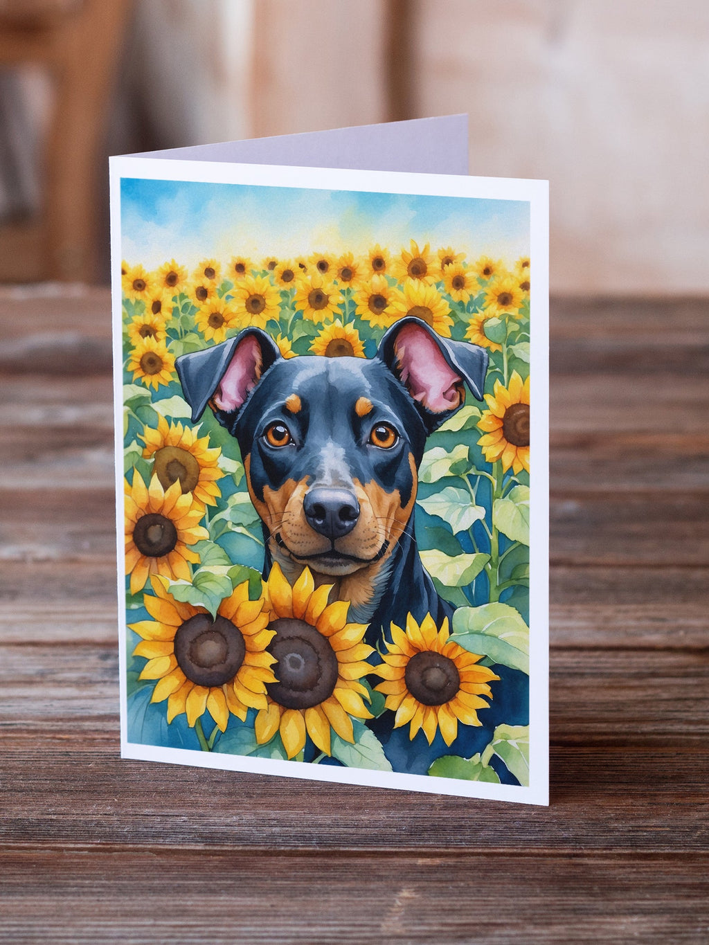 Manchester Terrier in Sunflowers Greeting Cards Pack of 8 Blank Cards with Envelopes Whimsical A7 Size 5x7