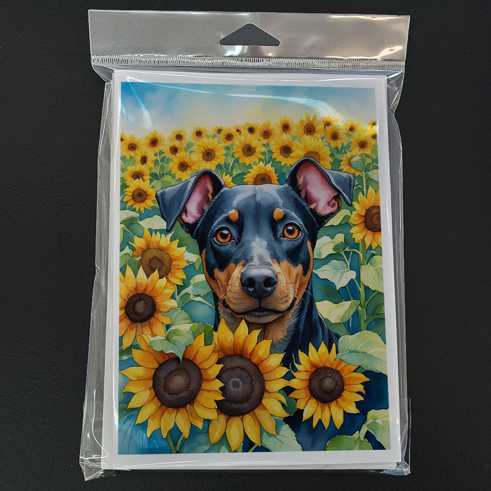 Manchester Terrier in Sunflowers Greeting Cards Pack of 8 Blank Cards with Envelopes Whimsical A7 Size 5x7