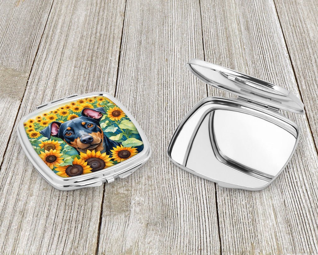 Manchester Terrier in Sunflowers Compact Mirror Decorative Travel Makeup Mirror for Women Girls Gifts Pocket Makeup Mirror Folding Handheld