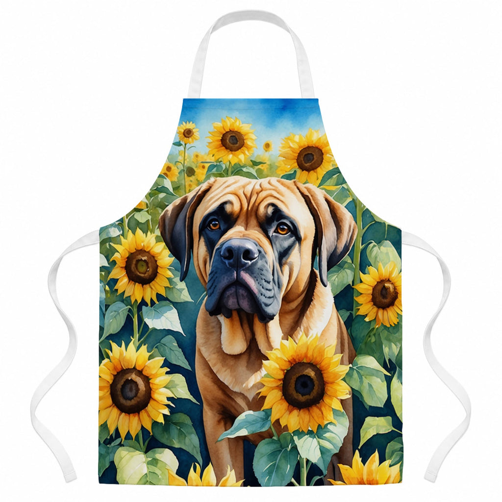 Mastiff in Sunflowers Apron Cooking Kitchen Server Baking Crafts Gardening for Adult Women Men, Unisex, Large, Multicolor