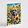 Mastiff in Sunflowers Greeting Cards Pack of 8 Blank Cards with Envelopes Whimsical A7 Size 5x7