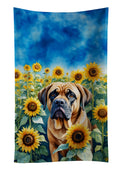 Mastiff in Sunflowers Kitchen Towel Velour Plush Front and Cotton Loop Back Machine Washable