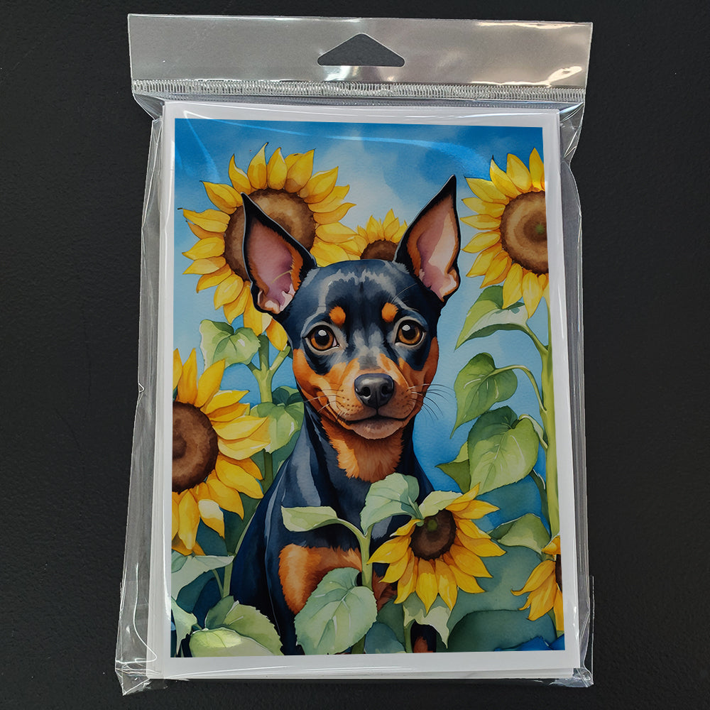 Miniature Pinscher in Sunflowers Greeting Cards Pack of 8 Blank Cards with Envelopes Whimsical A7 Size 5x7