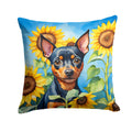 Miniature Pinscher in Sunflowers Decorative Throw Pillow 14x14 Indoor Outdoor Accent Cushion, Fabric Cover with Insert for Sofa, Bed, Porch & Living Room