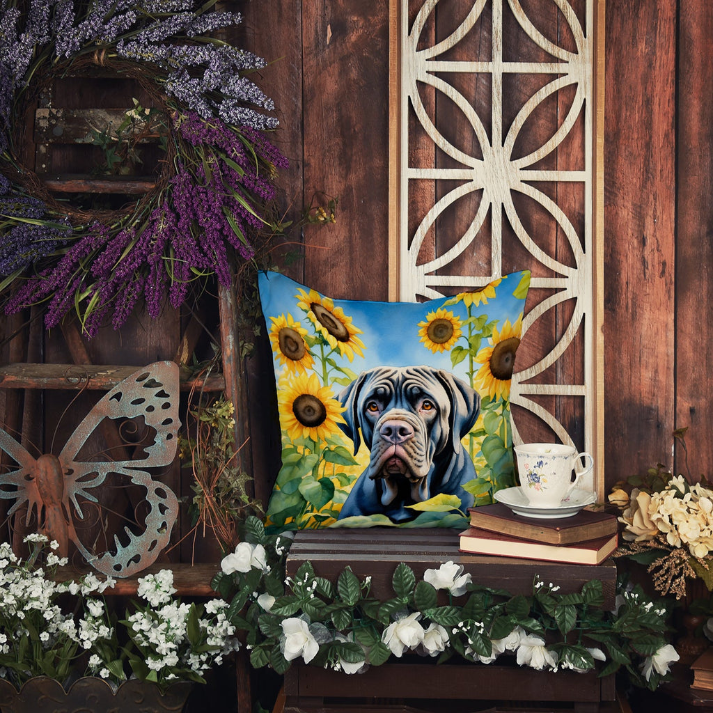 Neapolitan Mastiff in Sunflowers Decorative Throw Pillow 14x14 Indoor Outdoor Accent Cushion, Fabric Cover with Insert for Sofa, Bed, Porch & Living Room