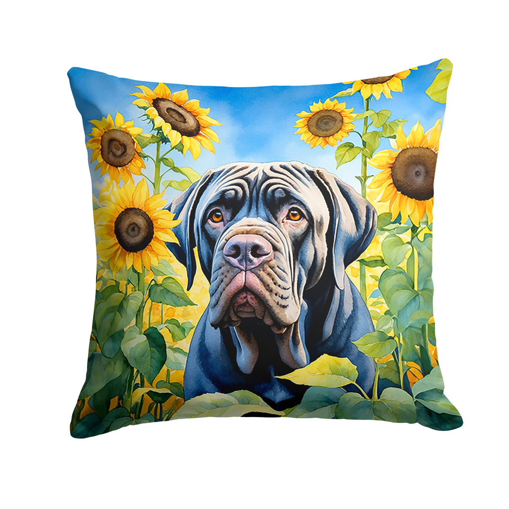 Neapolitan Mastiff in Sunflowers Decorative Throw Pillow 18x18 Indoor Outdoor Accent Cushion, Fabric Cover with Insert for Sofa, Bed, Porch & Living Room