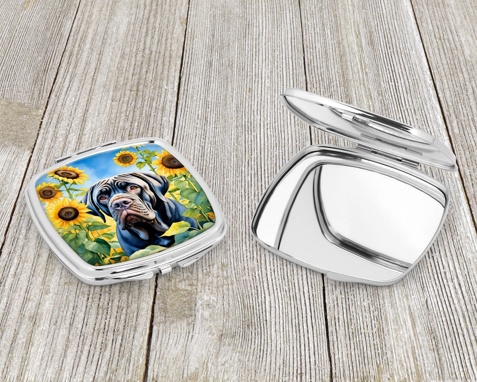 Neapolitan Mastiff in Sunflowers Compact Mirror Decorative Travel Makeup Mirror for Women Girls Gifts Pocket Makeup Mirror Folding Handheld