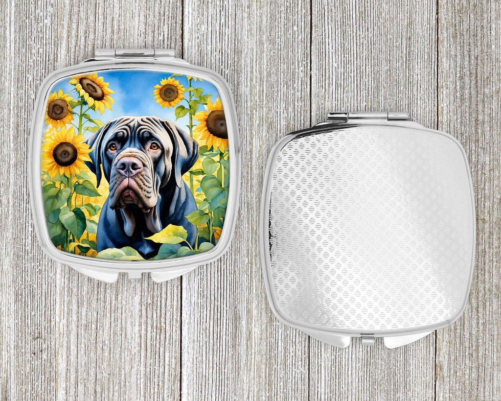 Neapolitan Mastiff in Sunflowers Compact Mirror Decorative Travel Makeup Mirror for Women Girls Gifts Pocket Makeup Mirror Folding Handheld