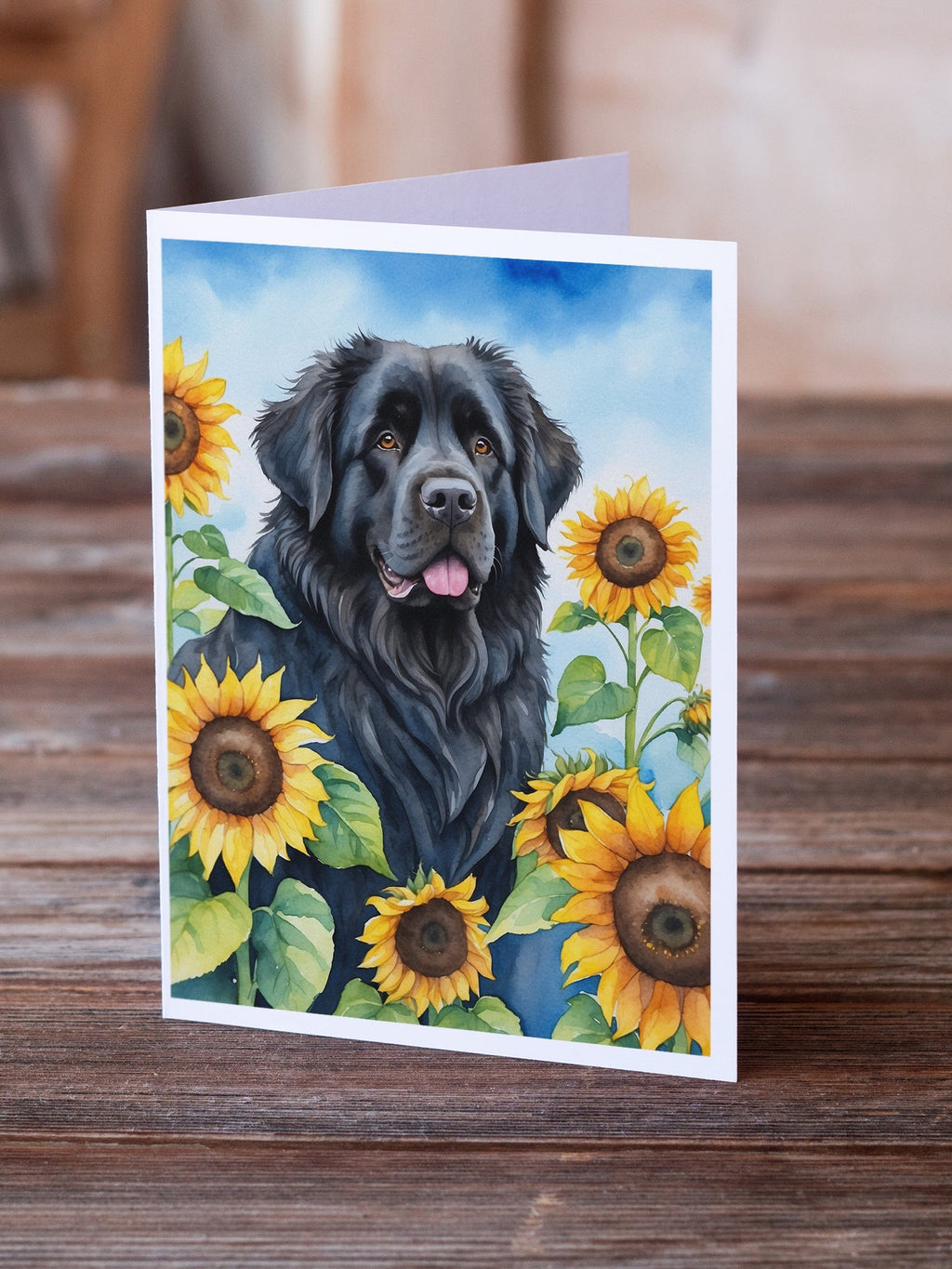 Newfoundland in Sunflowers Greeting Cards Pack of 8 Blank Cards with Envelopes Whimsical A7 Size 5x7
