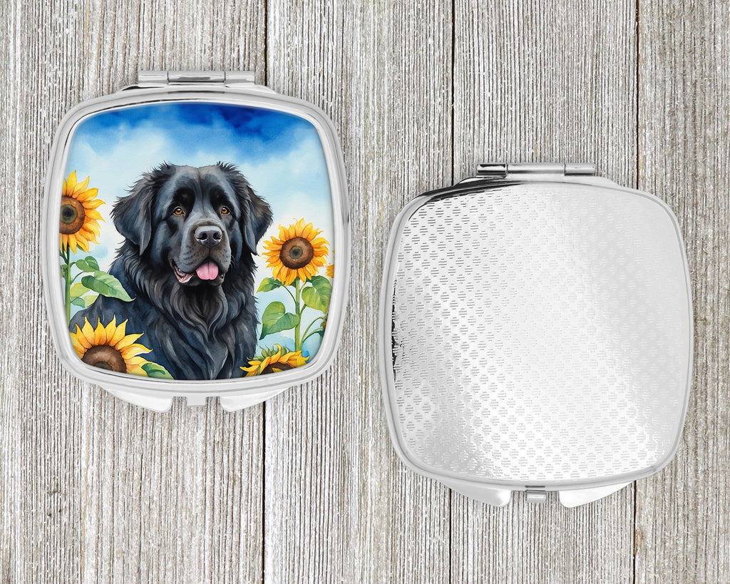 Newfoundland in Sunflowers Compact Mirror Decorative Travel Makeup Mirror for Women Girls Gifts Pocket Makeup Mirror Folding Handheld
