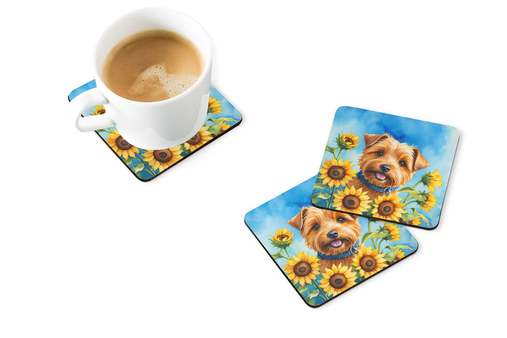 Norfolk Terrier in Sunflowers Foam Coasters Set of 4 Cup Coasters for Indoor Outdoor, Tabletop Protection, Anti Slip, Mouse pad Material