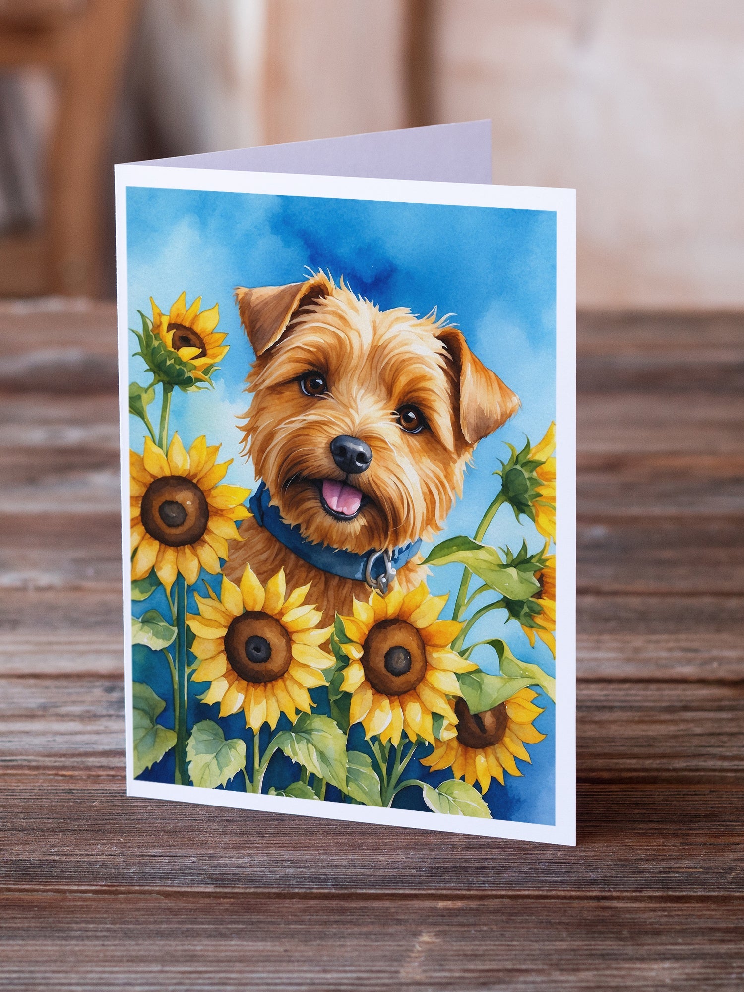Norfolk Terrier in Sunflowers Greeting Cards Pack of 8 Blank Cards with Envelopes Whimsical A7 Size 5x7
