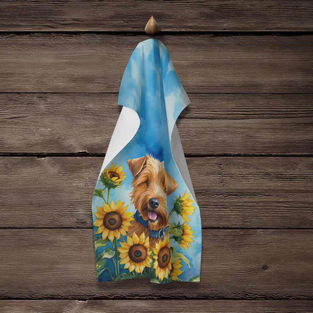Norfolk Terrier in Sunflowers Kitchen Towel Velour Plush Front and Cotton Loop Back Machine Washable