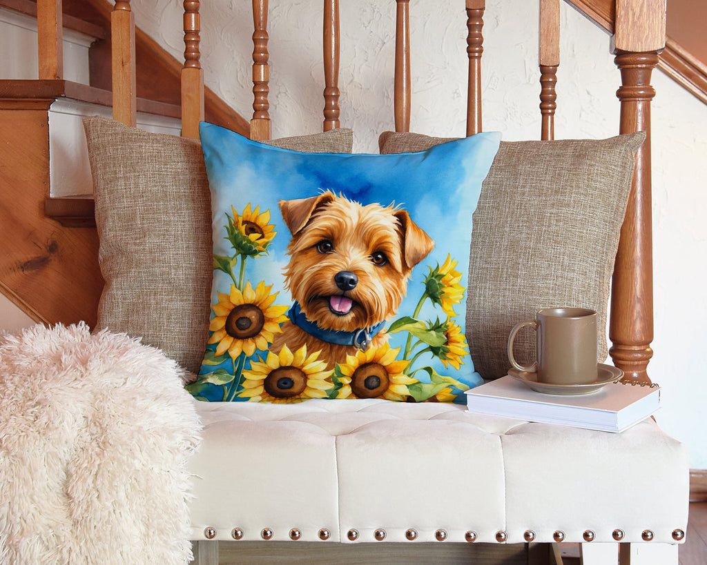 Norfolk Terrier in Sunflowers Decorative Throw Pillow 14x14 Indoor Outdoor Accent Cushion, Fabric Cover with Insert for Sofa, Bed, Porch & Living Room