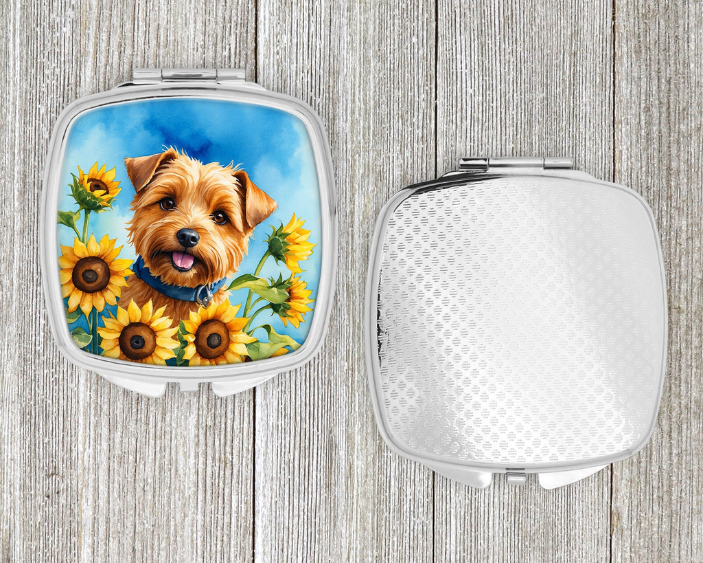 Norfolk Terrier in Sunflowers Compact Mirror Decorative Travel Makeup Mirror for Women Girls Gifts Pocket Makeup Mirror Folding Handheld