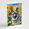 Norwegian Elkhound in Sunflowers Greeting Cards Pack of 8 Blank Cards with Envelopes Whimsical A7 Size 5x7
