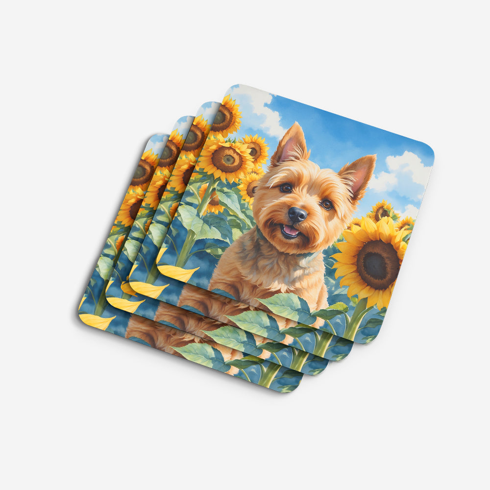 Norwich Terrier in Sunflowers Foam Coasters Set of 4 Cup Coasters for Indoor Outdoor, Tabletop Protection, Anti Slip, Mouse pad Material