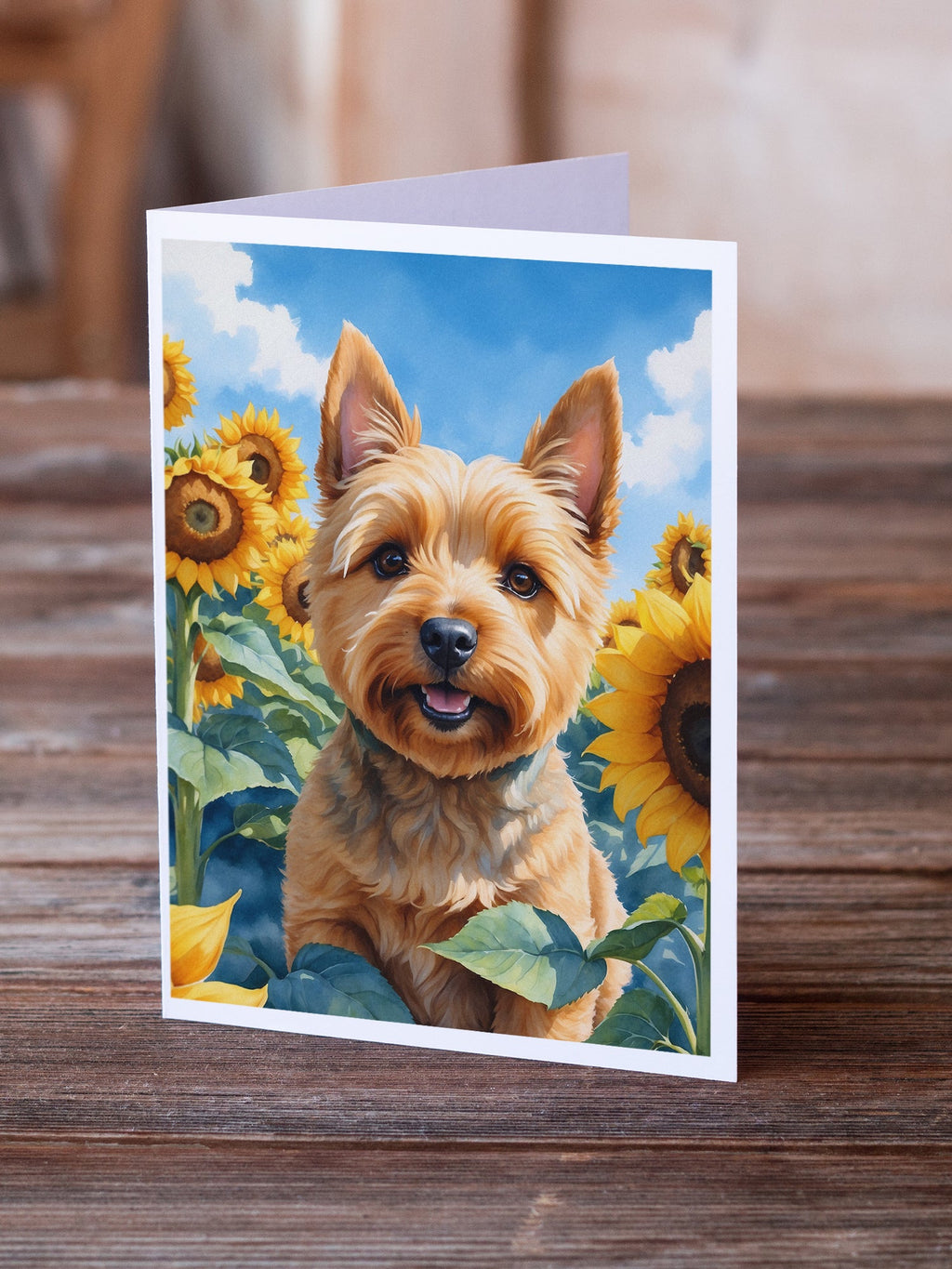 Norwich Terrier in Sunflowers Greeting Cards Pack of 8 Blank Cards with Envelopes Whimsical A7 Size 5x7
