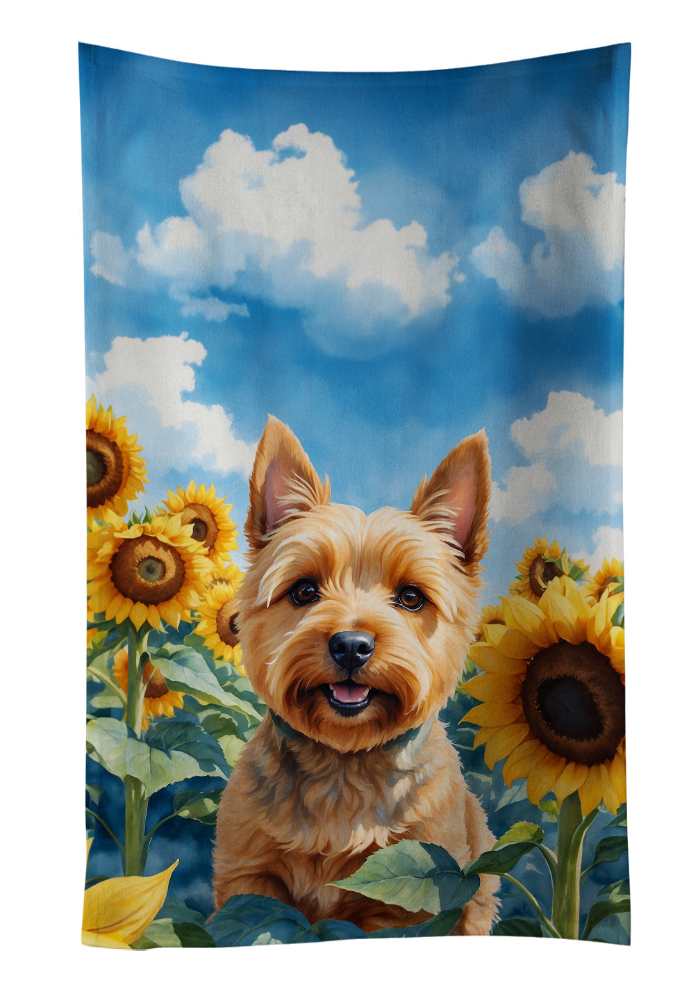 Norwich Terrier in Sunflowers Kitchen Towel Velour Plush Front and Cotton Loop Back Machine Washable