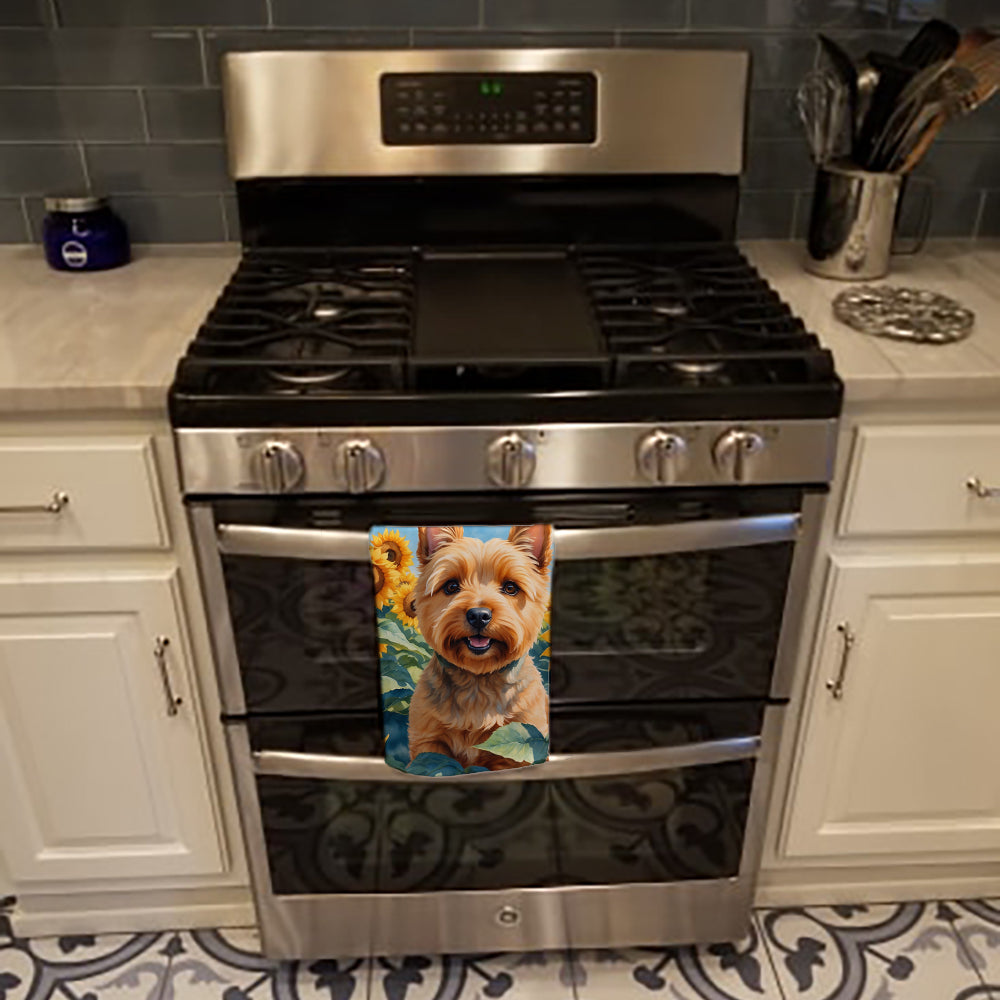 Norwich Terrier in Sunflowers Kitchen Towel Velour Plush Front and Cotton Loop Back Machine Washable