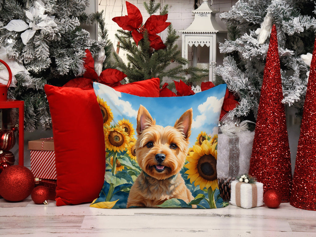 Norwich Terrier in Sunflowers Decorative Throw Pillow 14x14 Indoor Outdoor Accent Cushion, Fabric Cover with Insert for Sofa, Bed, Porch & Living Room