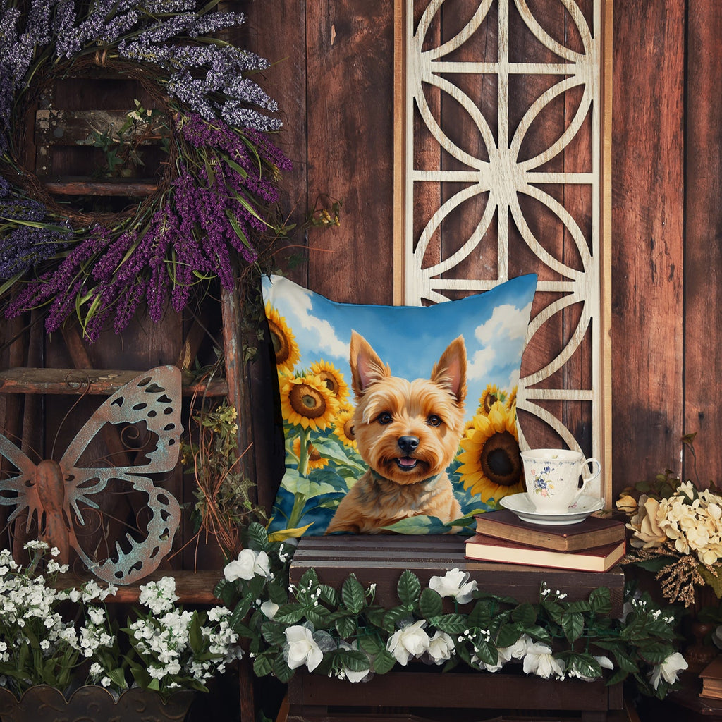 Norwich Terrier in Sunflowers Decorative Throw Pillow 18x18 Indoor Outdoor Accent Cushion, Fabric Cover with Insert for Sofa, Bed, Porch & Living Room