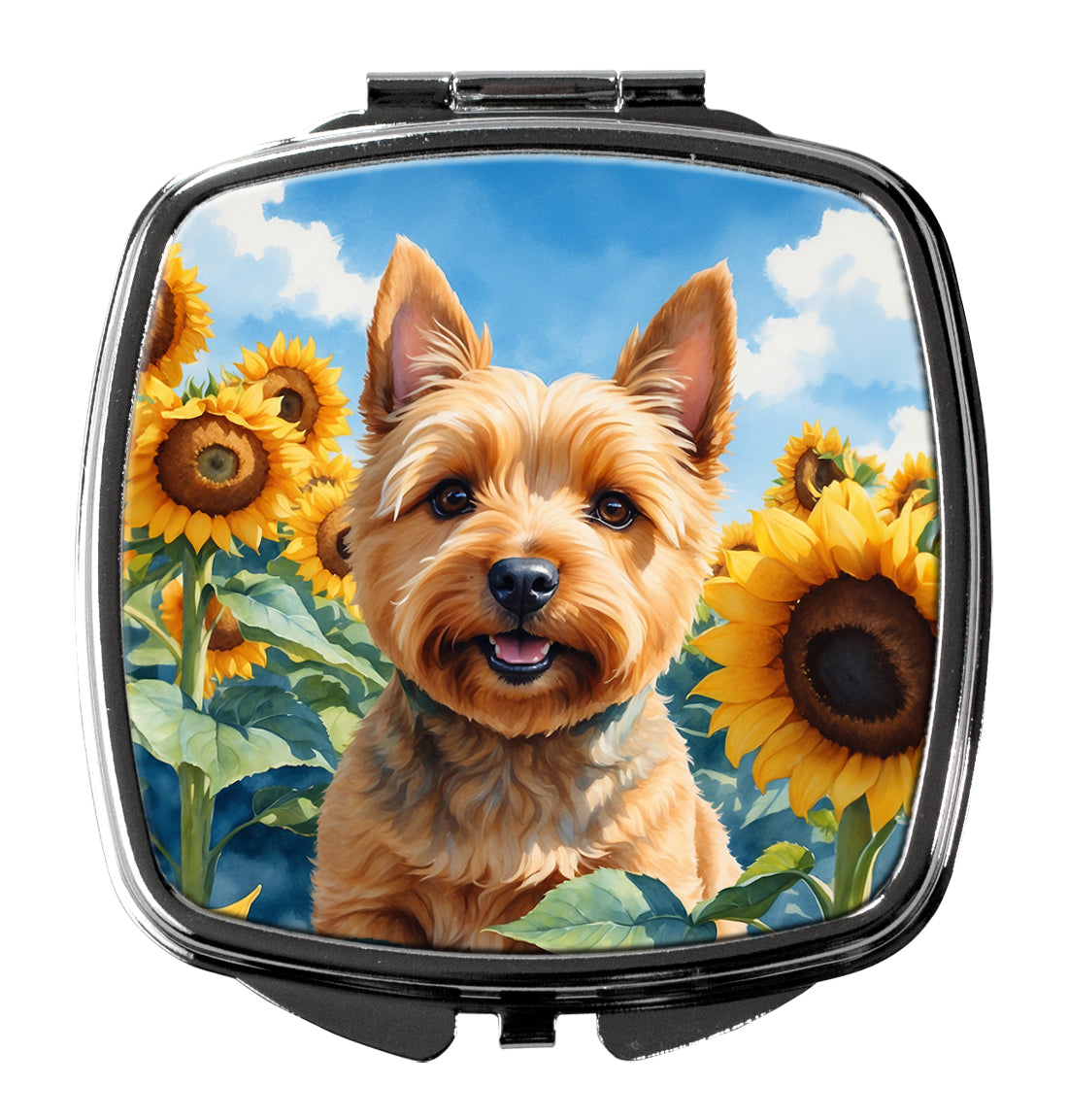Norwich Terrier in Sunflowers Compact Mirror Decorative Travel Makeup Mirror for Women Girls Gifts Pocket Makeup Mirror Folding Handheld