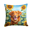 Nova Scotia Duck Toller in Sunflowers Decorative Throw Pillow 14x14 Indoor Outdoor Accent Cushion, Fabric Cover with Insert for Sofa, Bed, Porch & Living Room