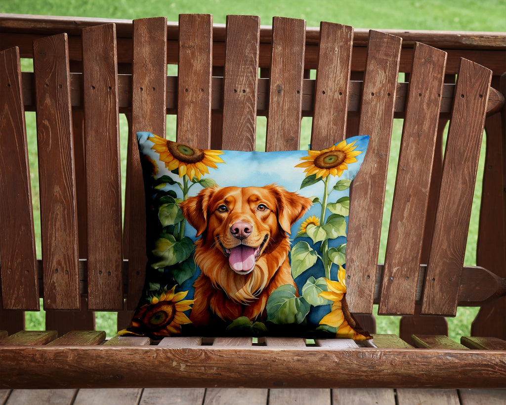 Nova Scotia Duck Toller in Sunflowers Decorative Throw Pillow 14x14 Indoor Outdoor Accent Cushion, Fabric Cover with Insert for Sofa, Bed, Porch & Living Room