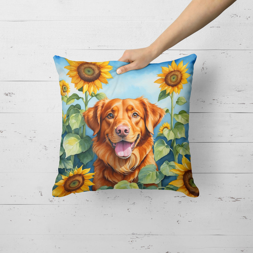 Nova Scotia Duck Toller in Sunflowers Decorative Throw Pillow 18x18 Indoor Outdoor Accent Cushion, Fabric Cover with Insert for Sofa, Bed, Porch & Living Room