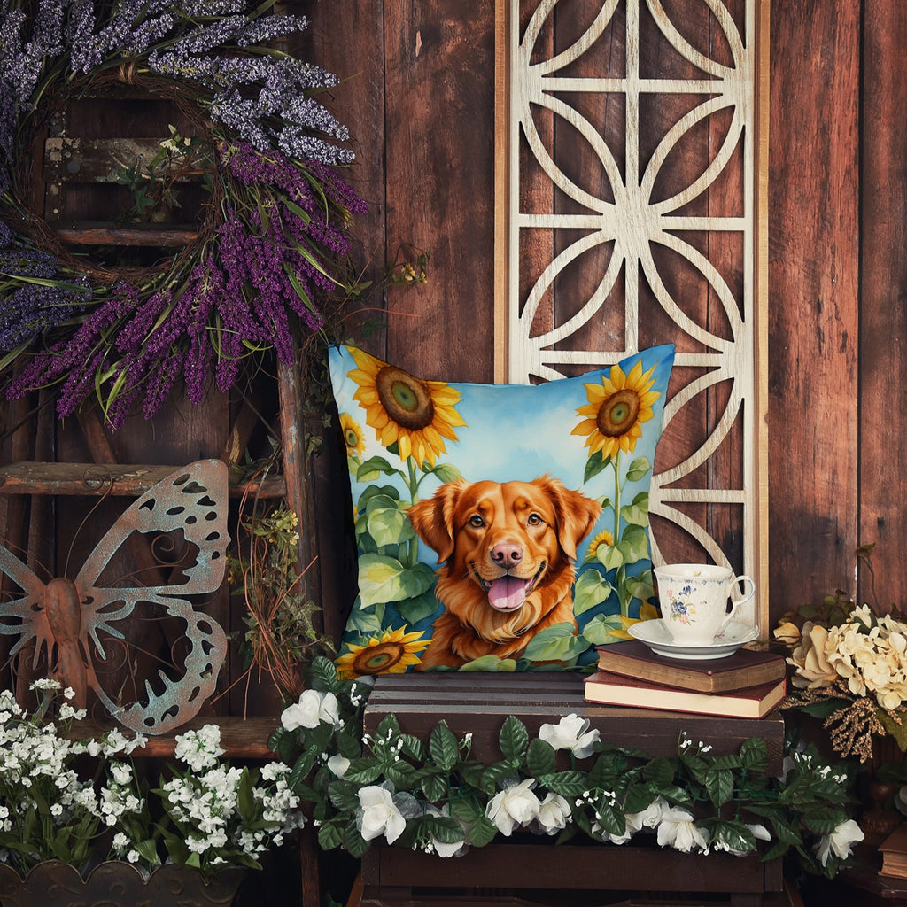 Nova Scotia Duck Toller in Sunflowers Decorative Throw Pillow 18x18 Indoor Outdoor Accent Cushion, Fabric Cover with Insert for Sofa, Bed, Porch & Living Room