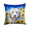 Old English Sheepdog in Sunflowers Decorative Throw Pillow 18x18 Indoor Outdoor Accent Cushion, Fabric Cover with Insert for Sofa, Bed, Porch & Living Room