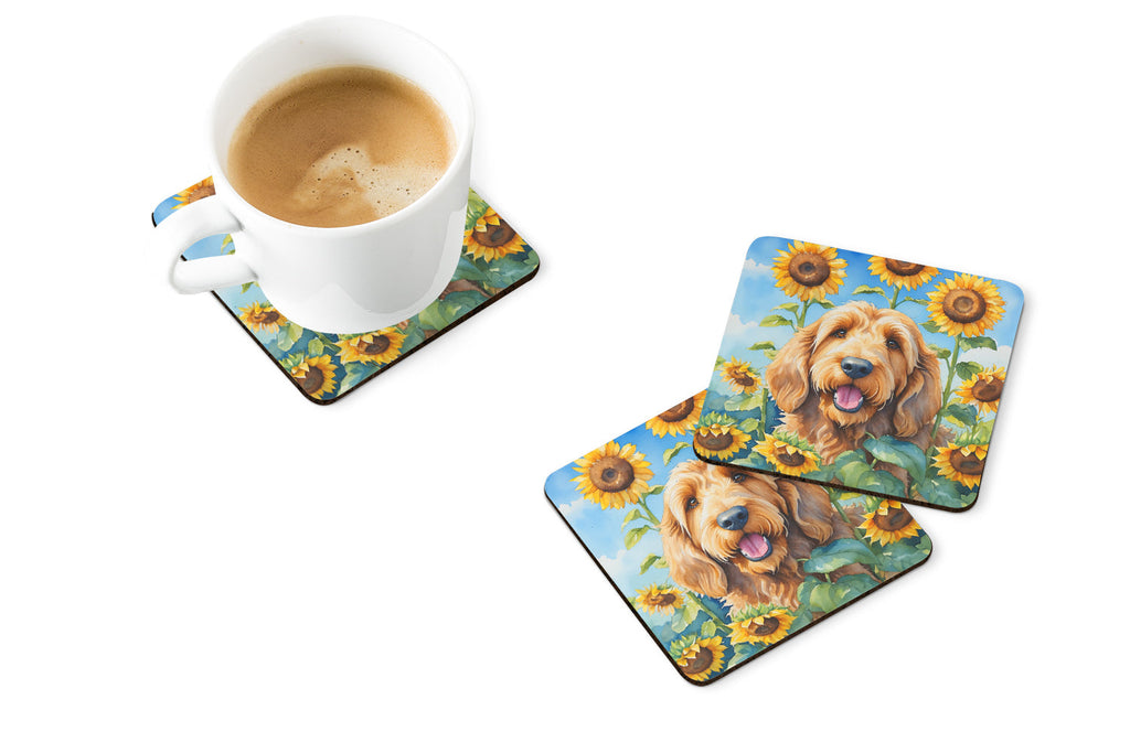 Otterhound in Sunflowers Foam Coasters Set of 4 Cup Coasters for Indoor Outdoor, Tabletop Protection, Anti Slip, Mouse pad Material
