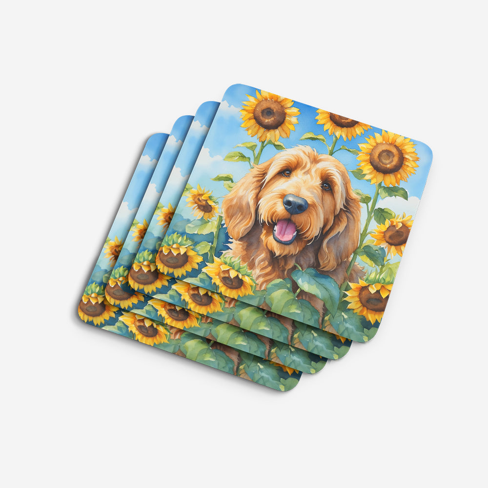 Otterhound in Sunflowers Foam Coasters Set of 4 Cup Coasters for Indoor Outdoor, Tabletop Protection, Anti Slip, Mouse pad Material