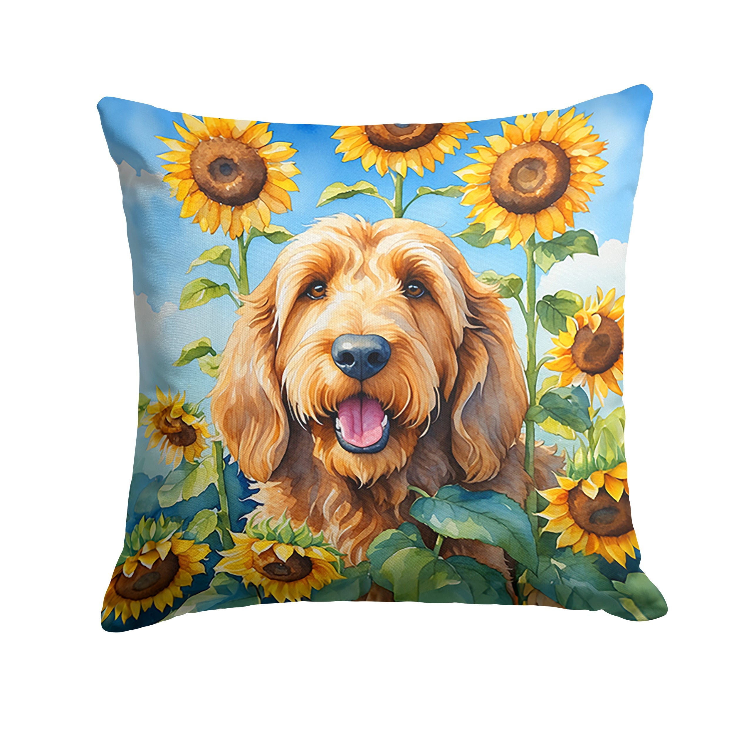 Otterhound in Sunflowers Decorative Throw Pillow 18x18 Indoor Outdoor Accent Cushion, Fabric Cover with Insert for Sofa, Bed, Porch & Living Room