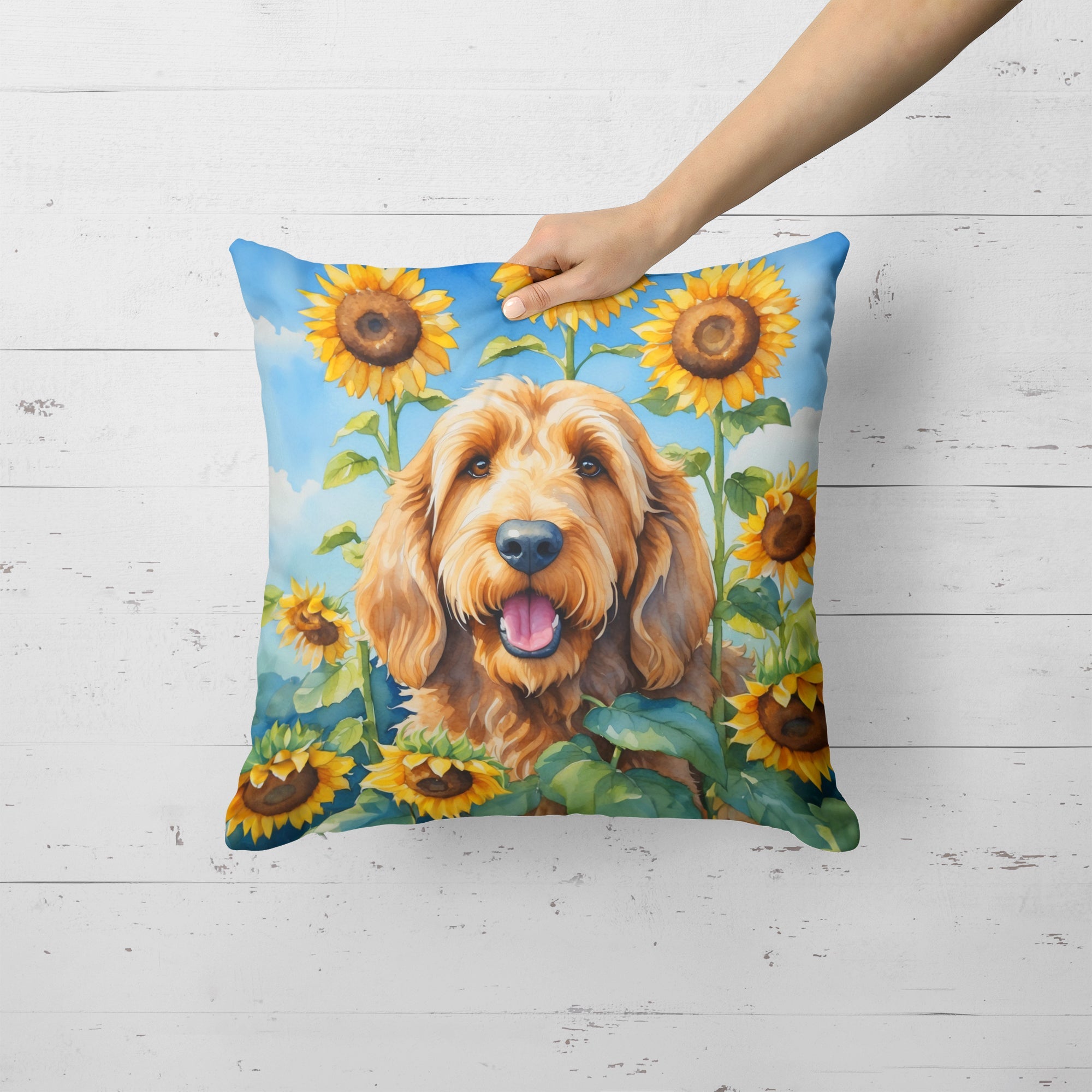 Otterhound in Sunflowers Decorative Throw Pillow 18x18 Indoor Outdoor Accent Cushion, Fabric Cover with Insert for Sofa, Bed, Porch & Living Room