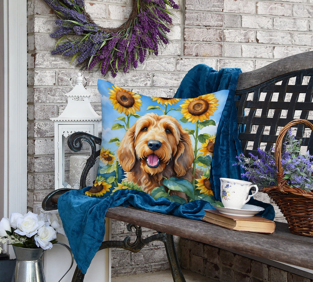 Otterhound in Sunflowers Decorative Throw Pillow 18x18 Indoor Outdoor Accent Cushion, Fabric Cover with Insert for Sofa, Bed, Porch & Living Room
