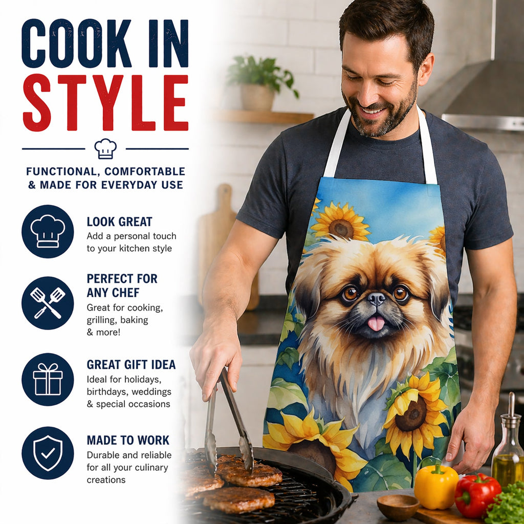 Pekingese in Sunflowers Apron Cooking Kitchen Server Baking Crafts Gardening for Adult Women Men, Unisex, Large, Multicolor